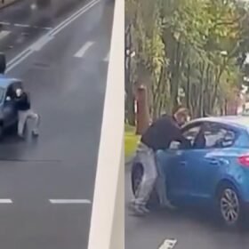 Lenkijoje – scena lyg iš GTA: vyras keliasdešimt metrų kabėjo ant bėgančio „Renault